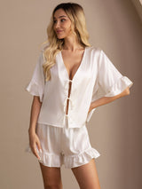 [Hvit] SilkSilky-NO Short Sleeve V Neck Pyjamas for Kvinner 001