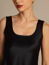 [Svart] SilkSilky-NO 19Momme Ermeløs Dyp Rund Halsutringning Camisole Topp 006