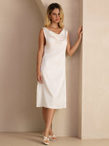 [Hvit] SilkSilky-NO Sleeveless Cowl Neck Kjole 005