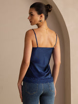 [Mørke blå] SilkSilky-NO V Neck Camisole Topp 002