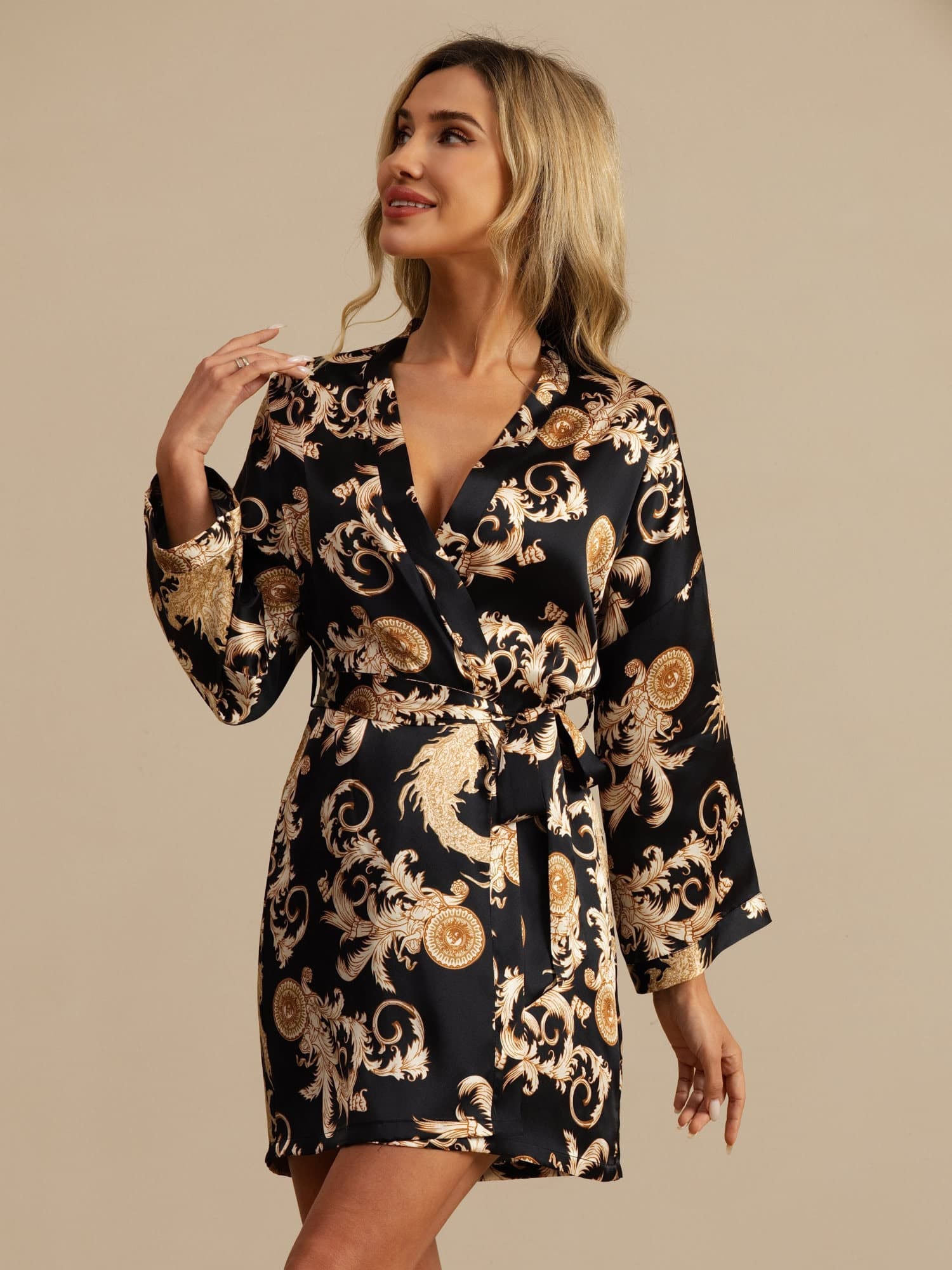 [Svart Drage] SilkSilky-NO Morgenkåpe for Kvinner 001