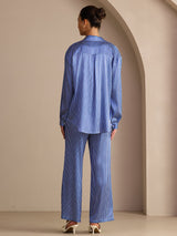 [Blå Nålestripete] SilkSilky-NO Long Sleeve Lapel Collar Women's Outfit Sets 002