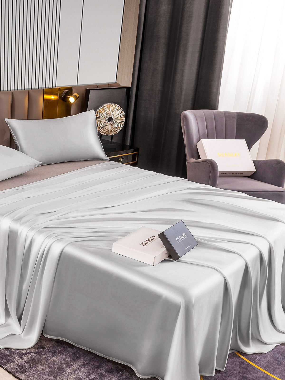[Sølv] SilkSilky-NO 22Momme Bedding Set 004