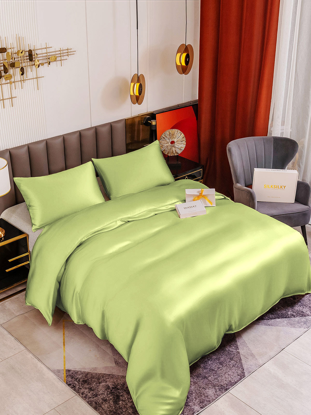[Mintgrønn] SilkSilky-NO 19Momme Bedding Set 001