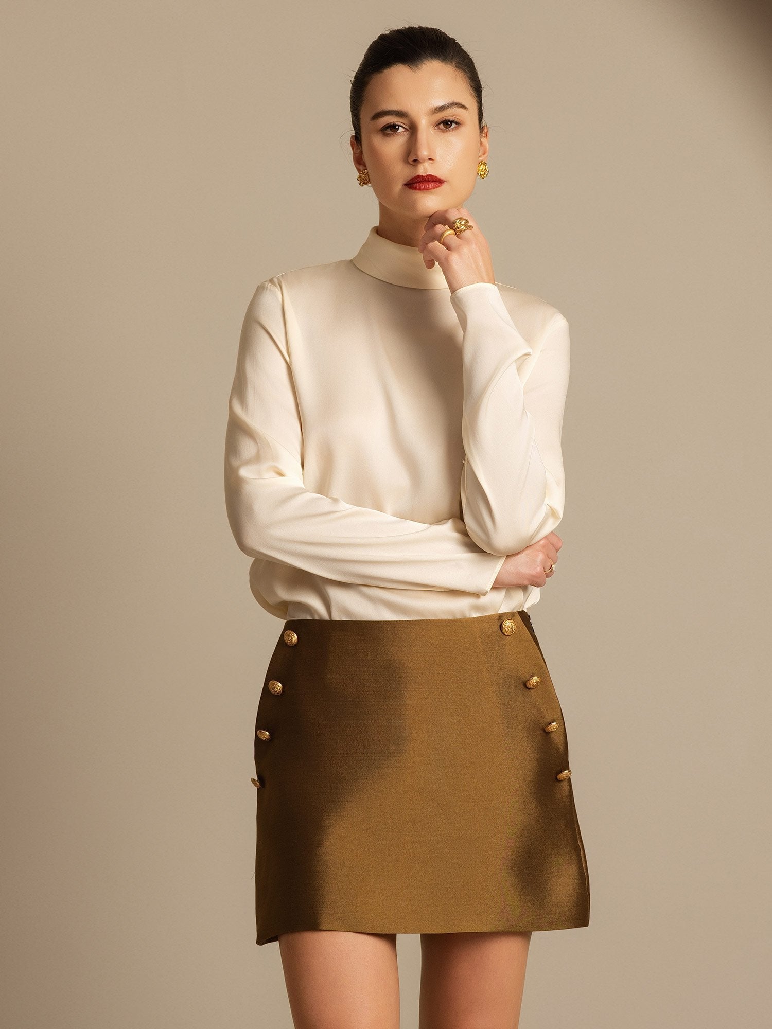 [Bronse] SilkSilky-NO 32Momme Silk-Wool Blend Skirt 006,