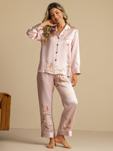 [Rosa] SilkSilky-NO Long Sleeve Lapel Collar Pyjamas for Kvinner 001