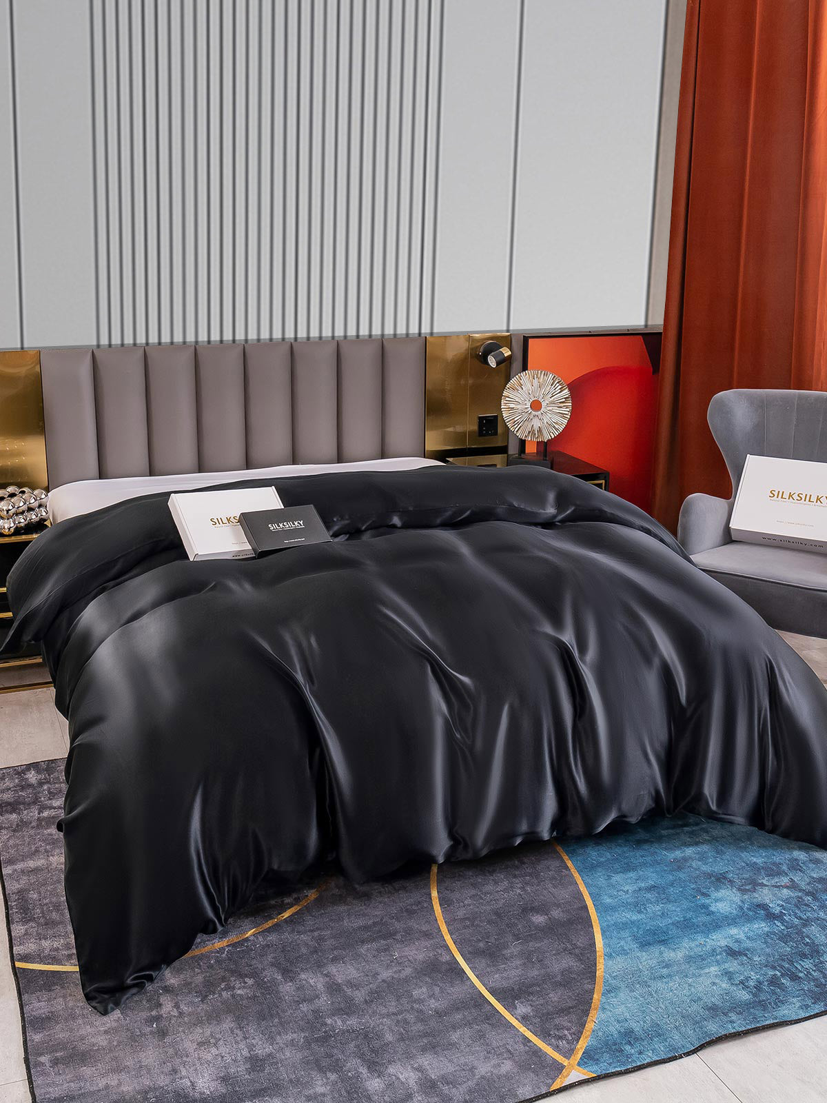 [Svart] SilkSilky-NO 22Momme Duvet Cover 004