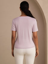 [Lavendel] SilkSilky-NO Short Sleeve V Neck T-skjorte for Kvinner 002