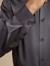 [Mørkegrå] SilkSilky-NO Long Sleeve Lapel Collar Skjorte for Menn 004
