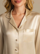 [Champagne] SilkSilky-NO Long Sleeve Lapel Collar Pyjamas for Kvinner 008
