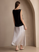 [Svart] SilkSilky-NO Sleeveless Round Neck Camisole Topp 004