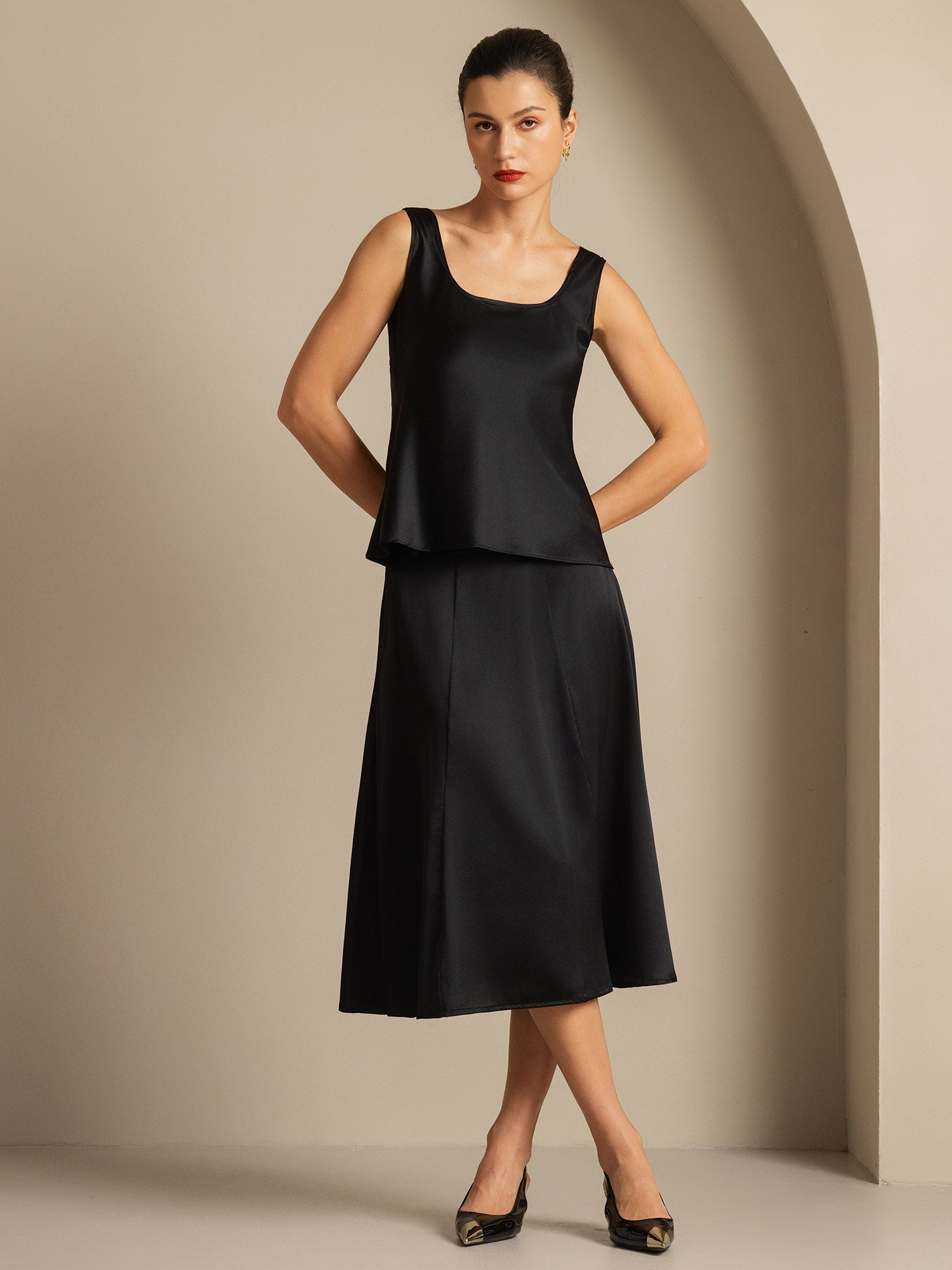 [Svart] SilkSilky-NO 19Momme Silke Camisoles 005,