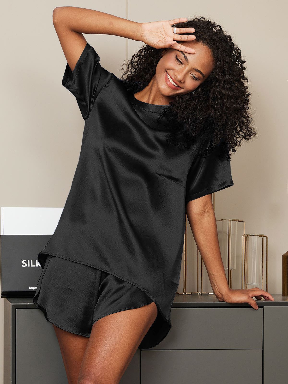 [Svart] SilkSilky-NO Womens Pajamas 001