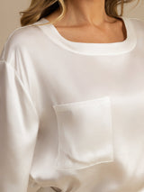 [Hvit] SilkSilky-NO Short Sleeve Round Neck Pyjamas for Kvinner 005