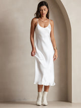 [Hvit] SilkSilky-NO Spaghetti Strap V Neck Kjole 005