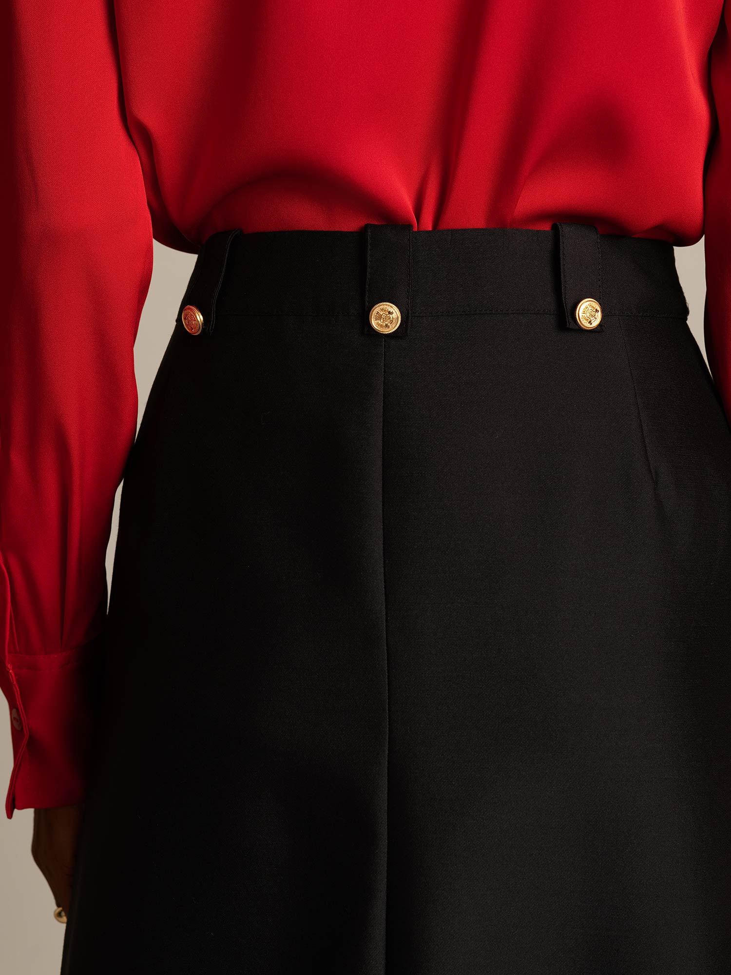 [Svart] SilkSilky-NO 32Momme Silk-Wool Blend Skirt 004,