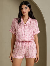 [Rosa Leopard] SilkSilky-NO Short Sleeve Notch Collar Pyjamas for Kvinner 004