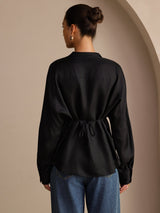 [Svart] SilkSilky-NO Long Sleeve Blouse 002
