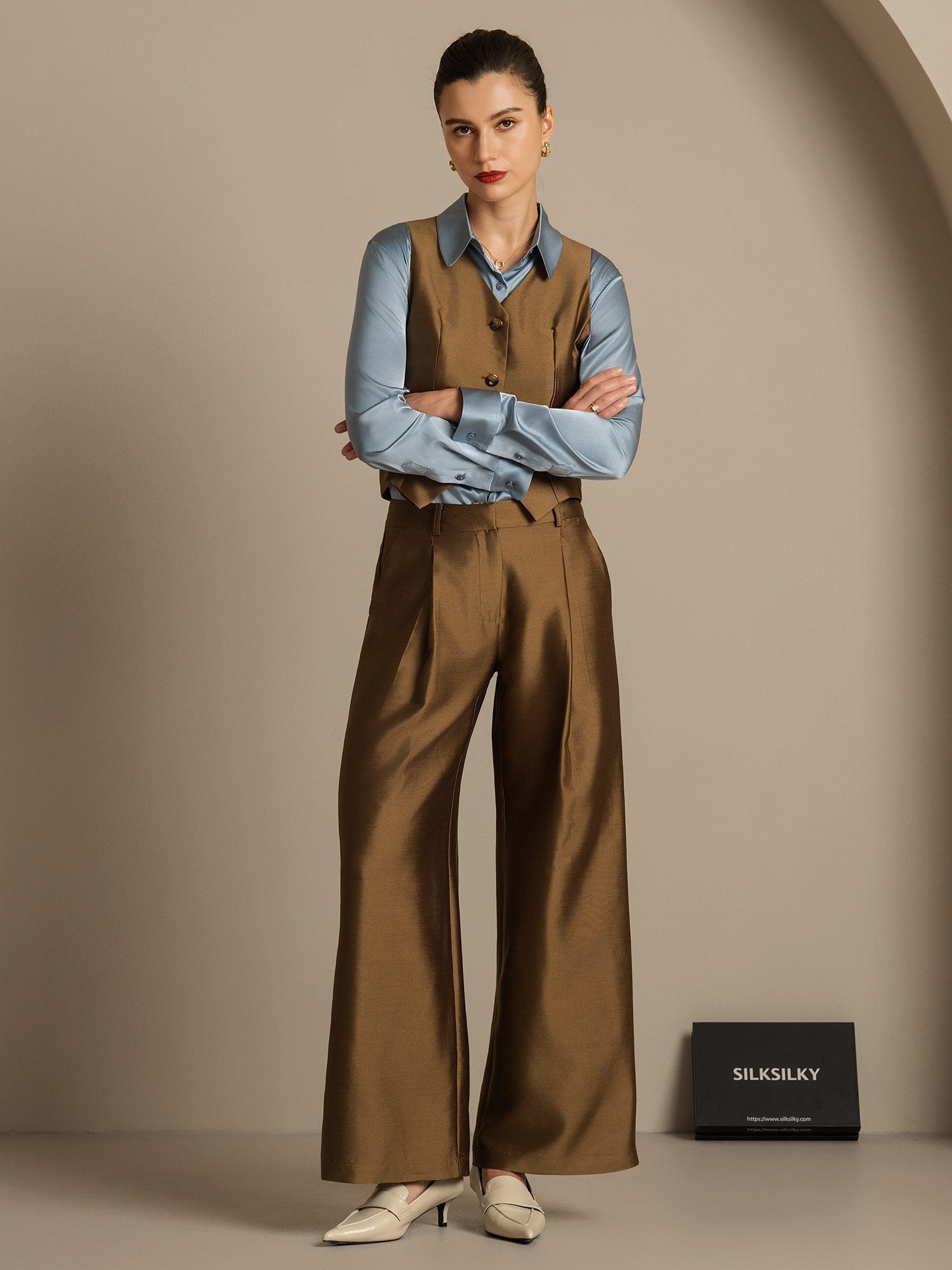 [Bronse] SilkSilky-NO 32Momme Silk-Wool Blend Womens Pants 006,