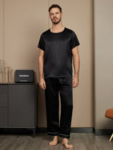 [Svart] SilkSilky-NO Short Sleeve Round Neck Pyjamas for menn 005