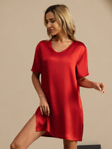 [Vin] SilkSilky-NO Half Sleeve V Neck Nattkjole 004