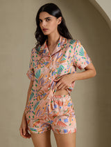 [Rosa Fauna] SilkSilky-NO Short Sleeve Notch Collar Pyjamas for Kvinner 004