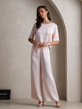 [Rosa] SilkSilky-NO Halv erme Round Neck Pyjamas for Kvinner 005