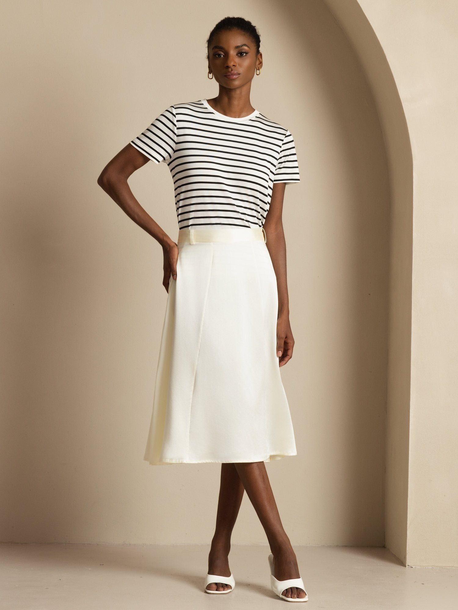 [Elfenbein] SilkSilky-NO 19Momme Silke Skirt 004