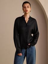 [Svart] SilkSilky-NO Long Sleeve Blouse 001
