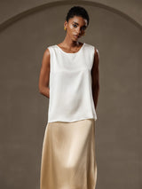 [Hvit] SilkSilky-NO Sleeveless Round Neck Camisole Topp 001