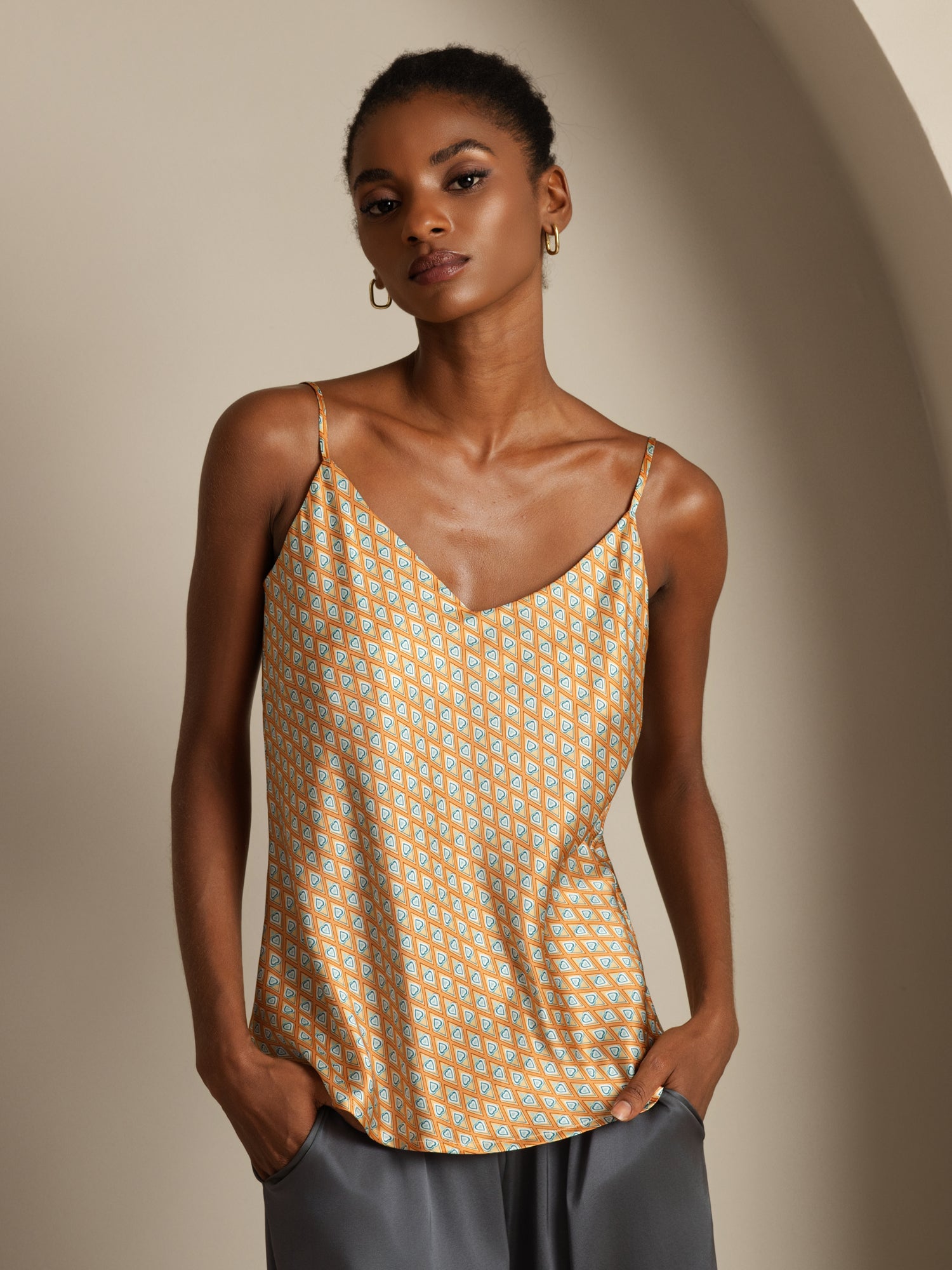 [Floral] SilkSilky-NO V-Hals Camisole Topp 001