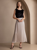[Svart] SilkSilky-NO Sleeveless Round Neck Camisole Topp 003