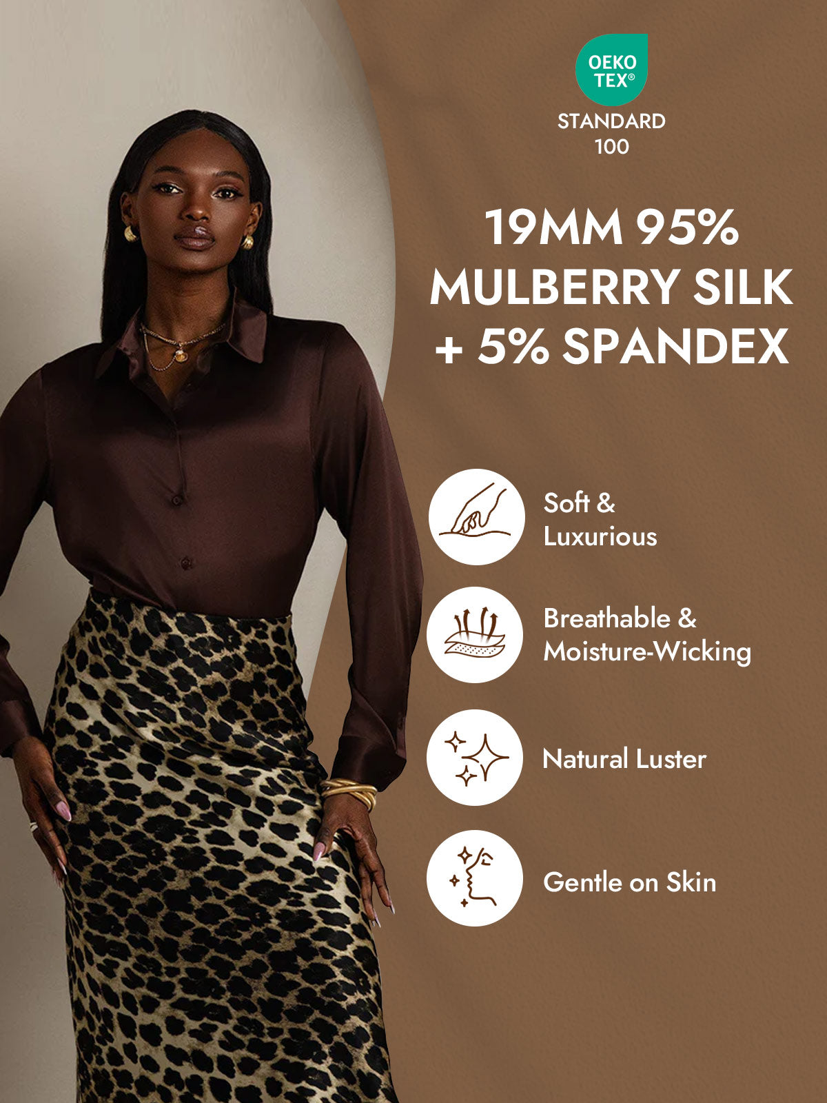 [Mørk Sjokolade] SilkSilky-NO Silke Womens Shirt 004