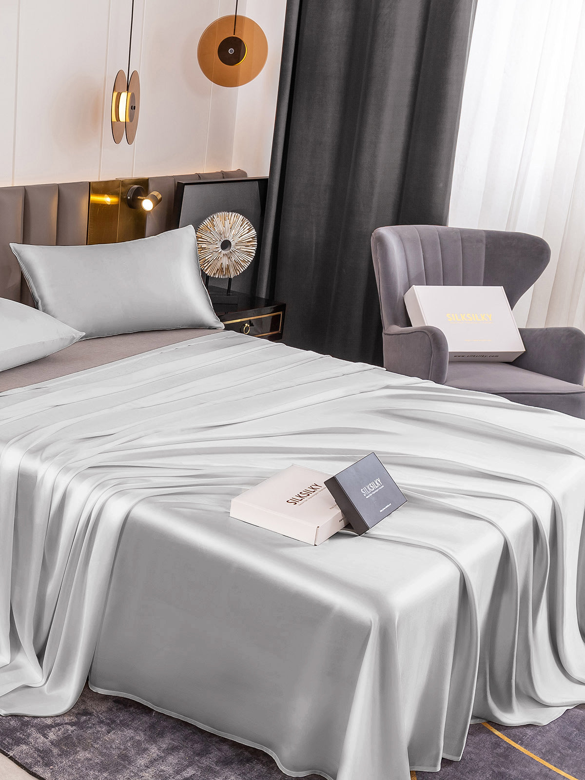 [Sølv] SilkSilky-NO 19Momme Bedding Set 004