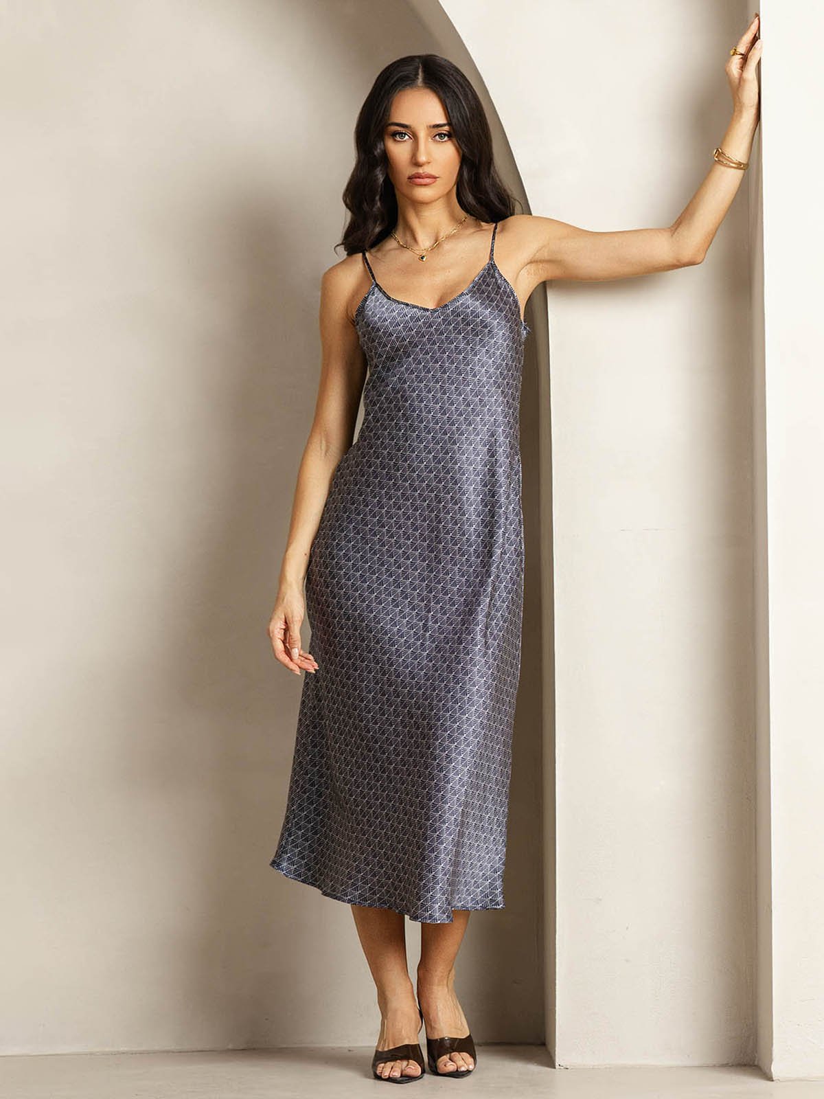 [Marine Ginkgo] SilkSilky-NO 19Momme Silke Dress 001