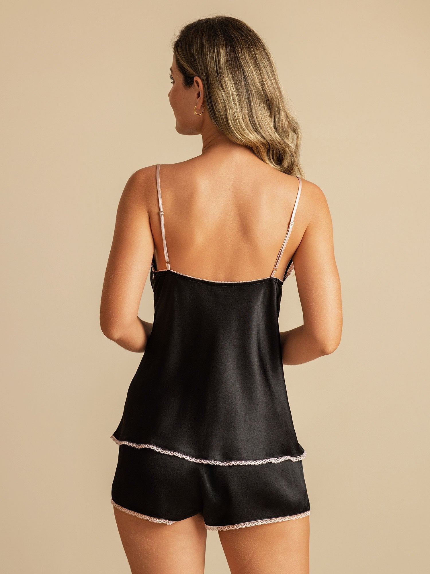 [Svart] SilkSilky-NO Silke Camisole Set 002