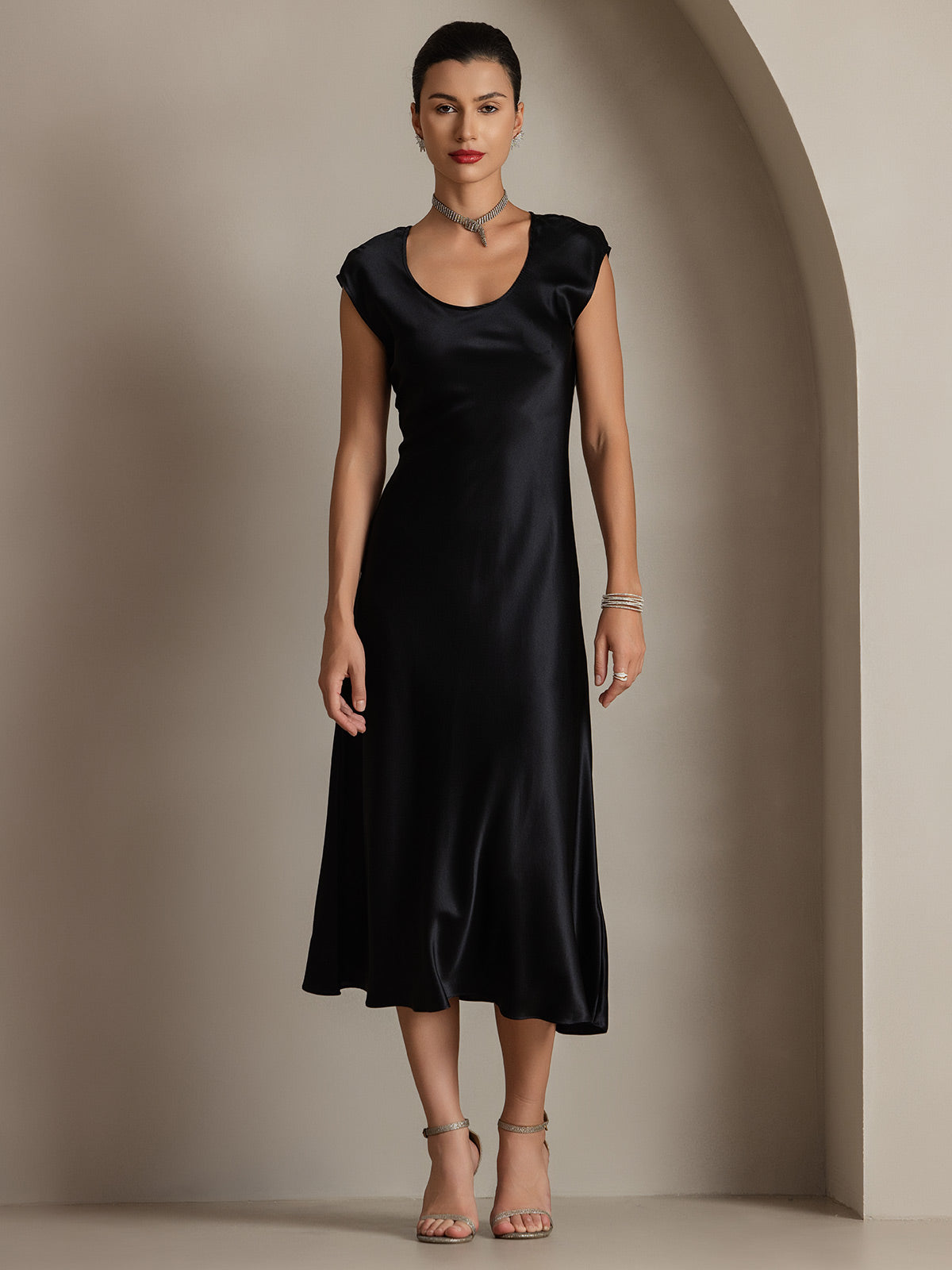 [Svart] SilkSilky-NO 19Momme Silke Dress 006