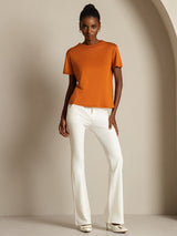 [Oransje] SilkSilky-NO 100% Silk Jersey Short Sleeve Falsk Krage T-skjorte for Kvinner 007