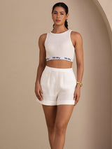 [Hvit] SilkSilky-NO Sleeveless Crew Neck Camisole Topp 007
