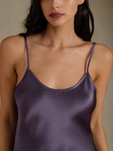 [Lilla Grå] SilkSilky-NO Spaghetti Strap V Neck Kjole 004