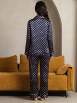 [Marine Kjede] SilkSilky-NO Long Sleeve Lapel Collar Pyjamas for Kvinner 003