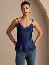 [Mørke blå] SilkSilky-NO V Neck Camisole Topp 001