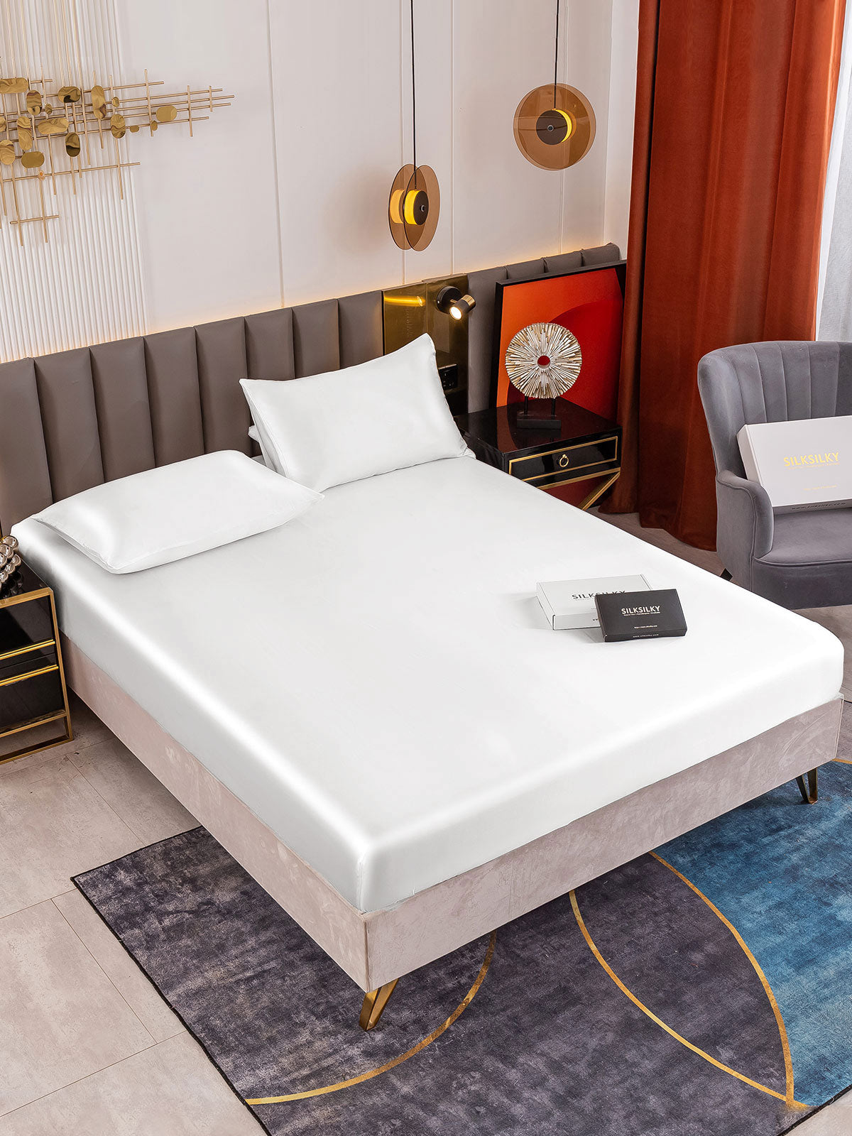 [Hvit] SilkSilky-NO 19Momme Bedding Set 001