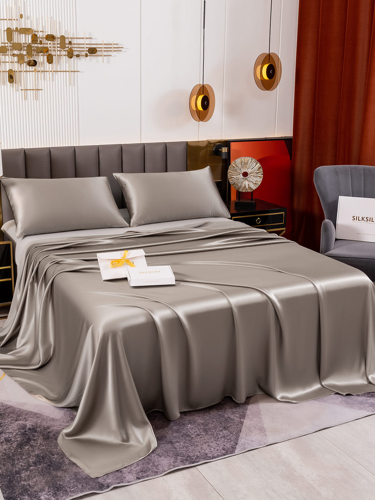 [Grå] SilkSilky-NO 19Momme Bedding Set 003
