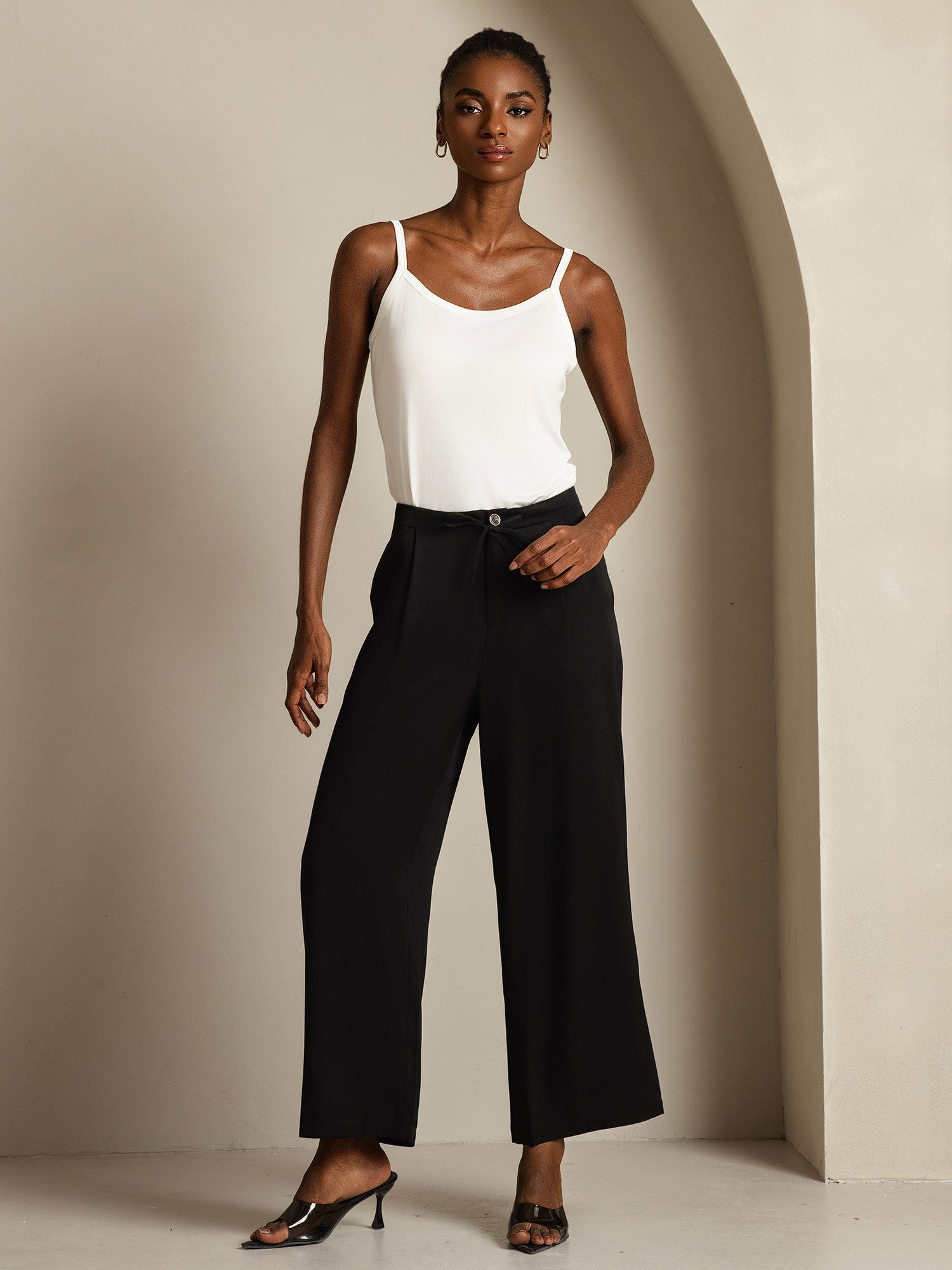 [Svart] SilkSilky-NO 19Momme Silke Womens Pants 005