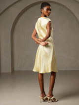 [Gul] SilkSilky-NO Cap Sleeve V Neck Nattkjole 002