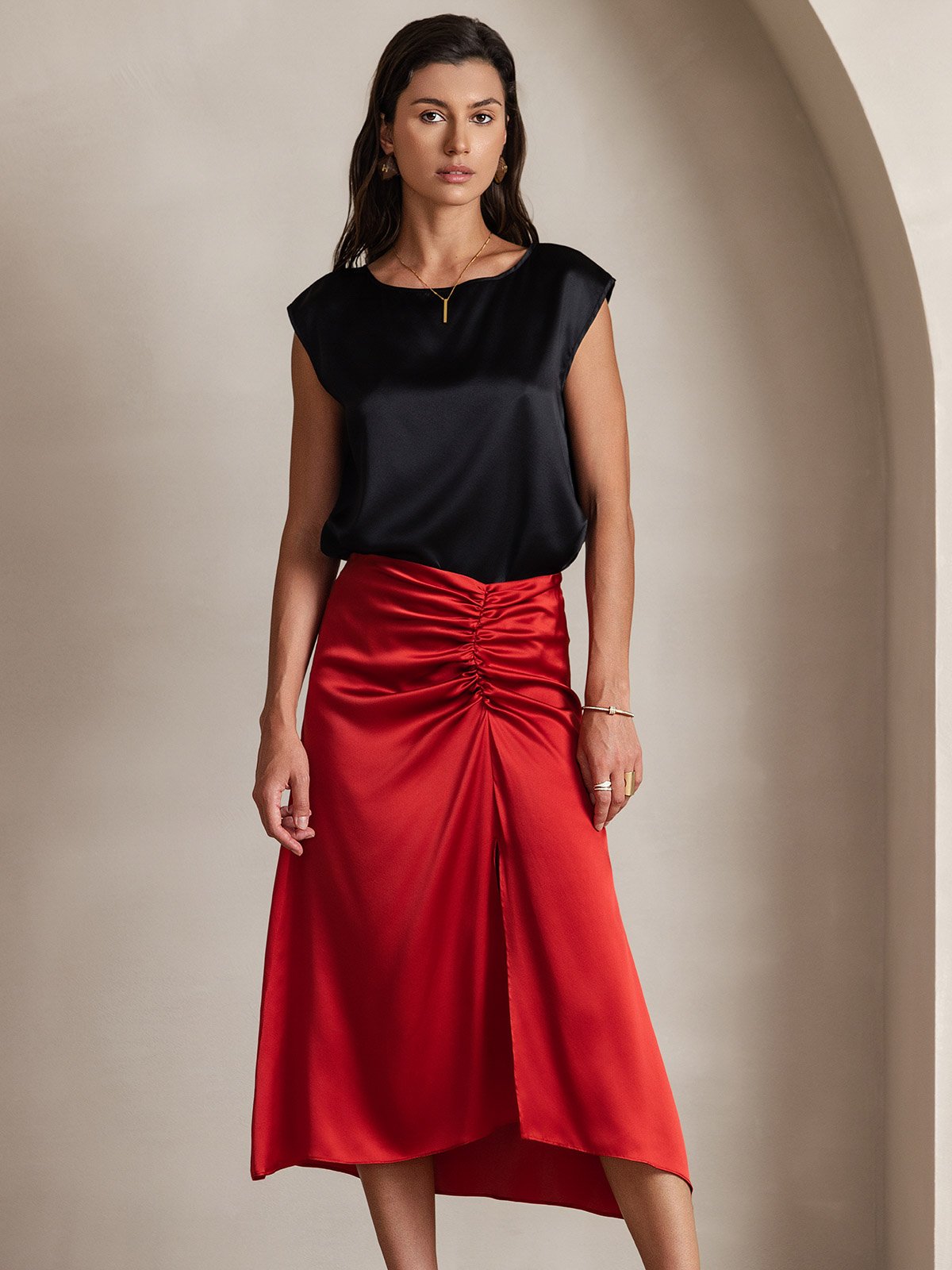 [Svart] SilkSilky-NO 19Momme Silke Womens T-Shirt 003
