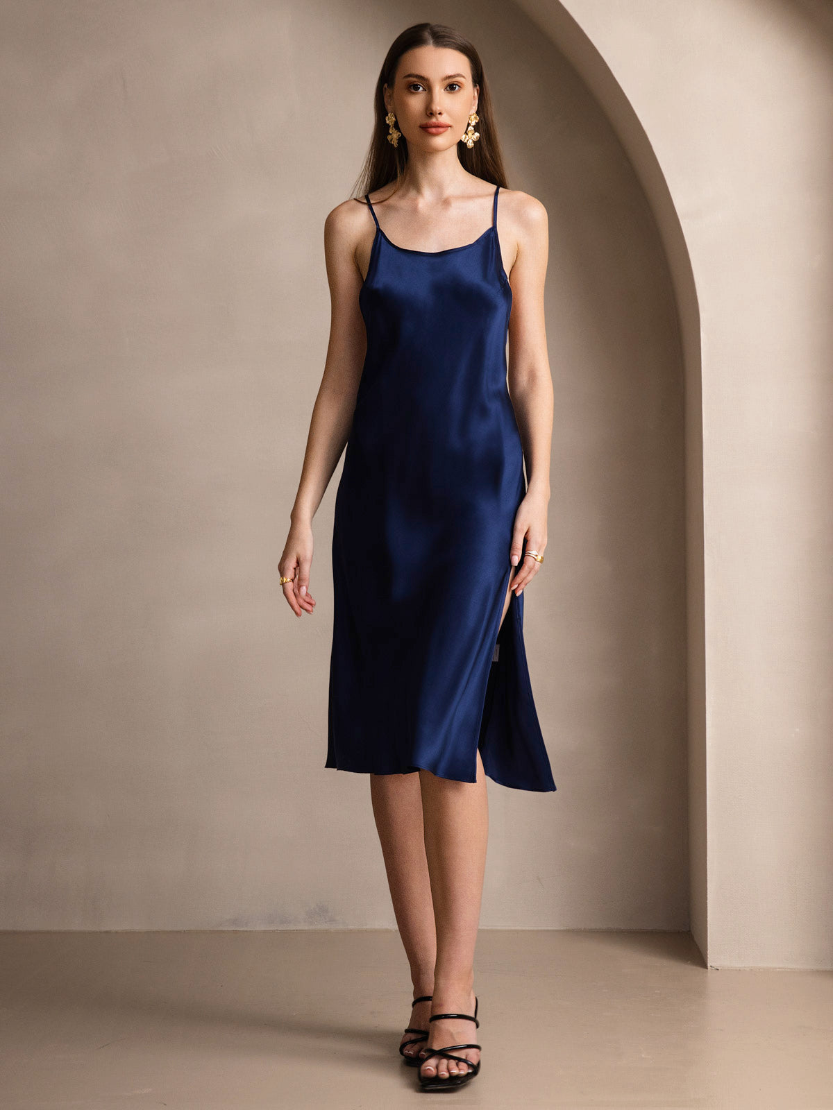 SilkSilky US Pure Silk Sleeveless Round Neck Dress DarkBlue 003