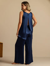 [Mørke blå] SilkSilky-NO Sleeveless Scoop Neck Camisole Topp 007