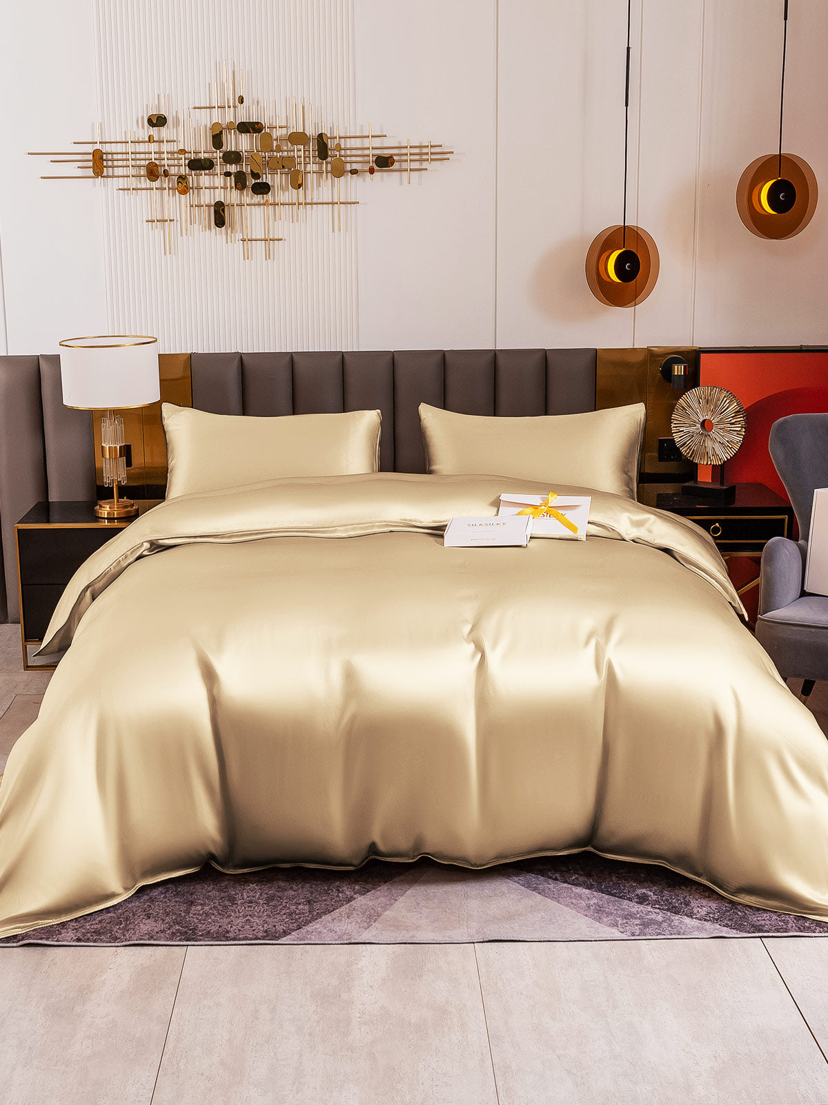 [Beige] SilkSilky-NO 19Momme Bedding Set 005